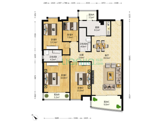 云山锦绣家园 4室1厅2卫 153平方