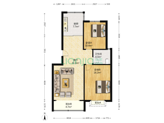 百通馨苑六区 2室1厅1卫 93平方