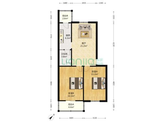 龙泉里（北辰区） 2室1厅1卫 90平方