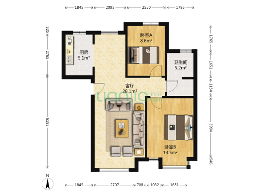 首创国际半岛雪莱小镇 2室1厅1卫 90平方