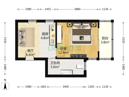 长风四村 1室1厅1卫 41平方