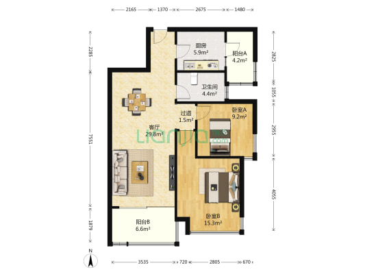 逸翠园第一期 2室1厅1卫 95平方