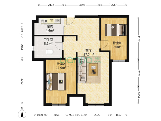 大华锦绣华城八期 2室1厅1卫 78平方