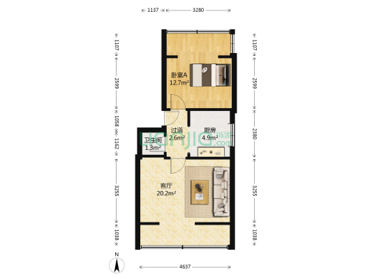 化八院 1室1厅1卫 48平方