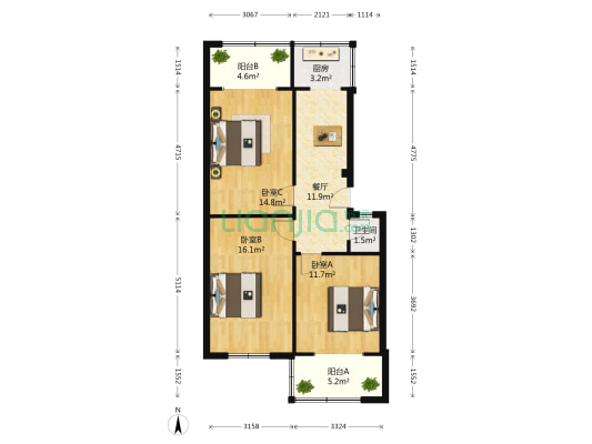磨房街30号 3室1厅1卫 71平方