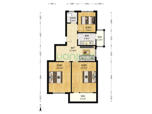 长江西路47号 3室1厅1卫 80平方
