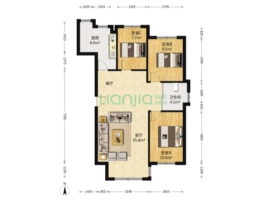 飞悦经典 3室1厅1卫 110平方