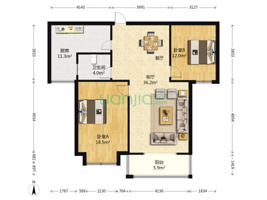 晖达盛宝苑 2室1厅1卫 117平方