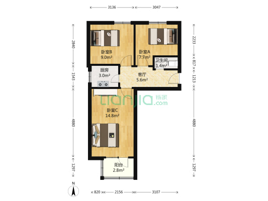 红星楼 3室1厅1卫 58平方