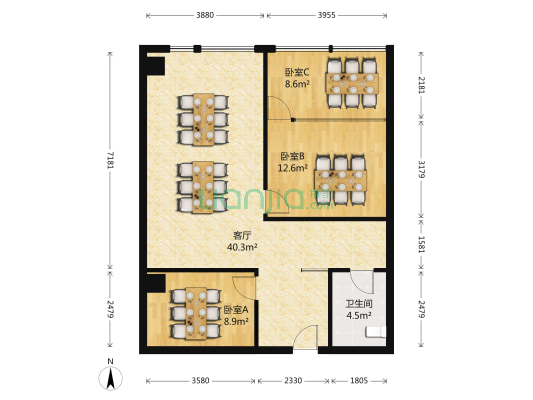 民发盛特区 3室1厅1卫 104平方