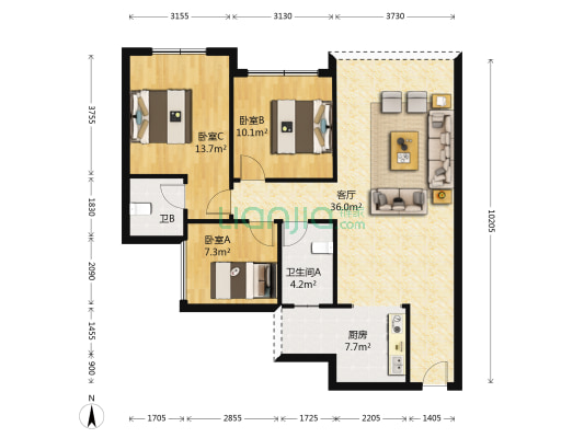 中悦金塘湾 3室1厅2卫 75平方
