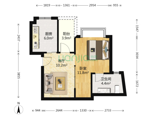 锦龙名苑 1室1厅1卫 46平方