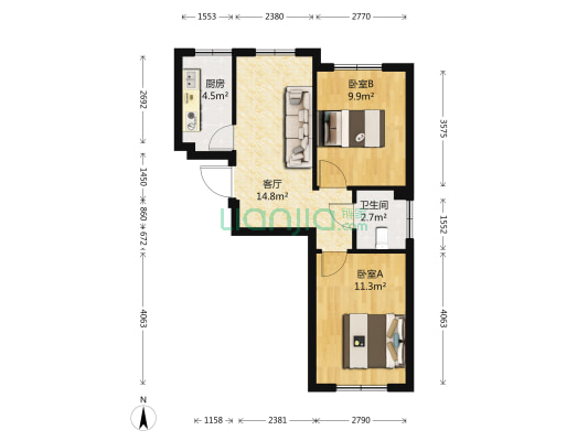 一品红城三期 2室1厅1卫 65平方