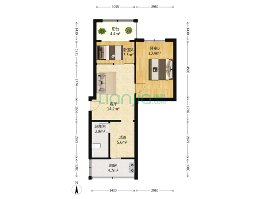 西安北路三巷3号 2室1厅1卫 64平方