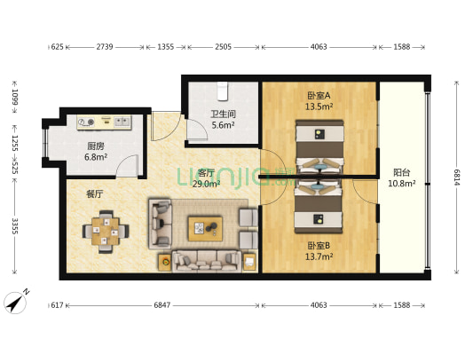 闸口一路玻璃纤维厂家属院 2室1厅1卫 92平方