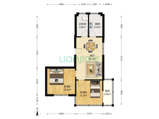 吴中东路103号 2室1厅1卫 64平方