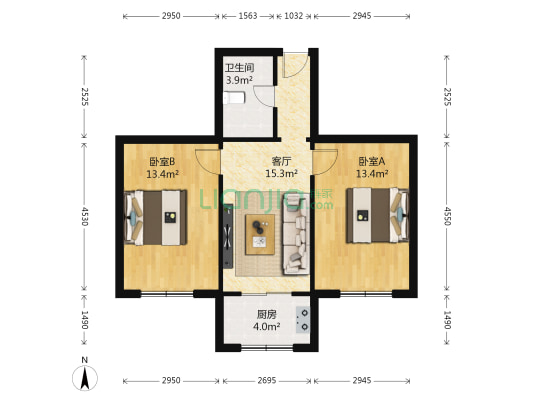 锦江园绿莲街 2室1厅1卫 63平方