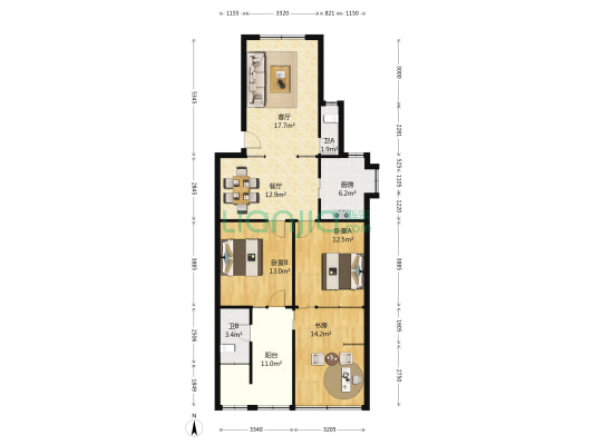 刘家冲1号 3室2厅2卫 86平方