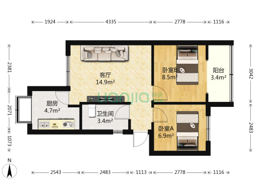 金沙小区 2室1厅1卫 72平方