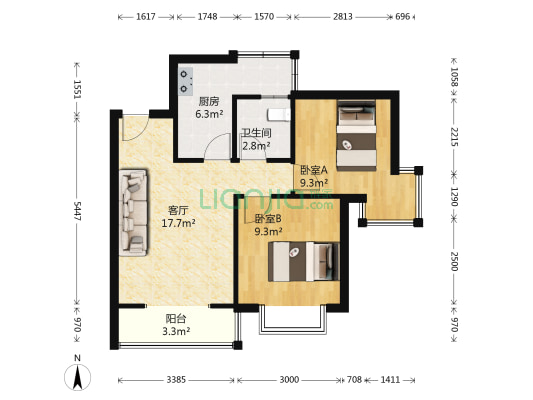 博客工社 2室1厅1卫 69平方