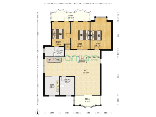 德氏花园 3室1厅2卫 151平方
