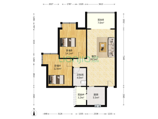 逸都国际 2室1厅1卫 87平方