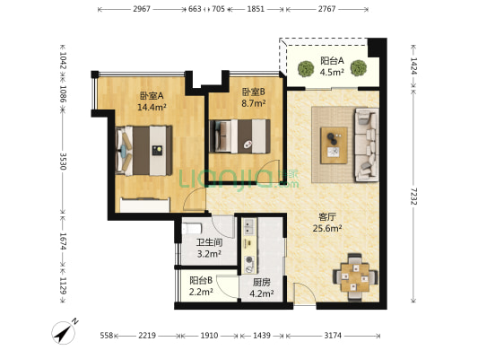保利汇海花园 2室1厅1卫 75平方