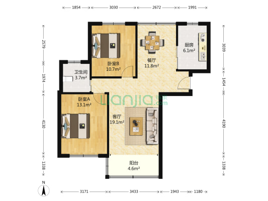 周康五村 2室2厅1卫 86平方