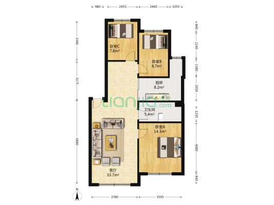 东方之珠龙翔苑 3室1厅1卫 97平方