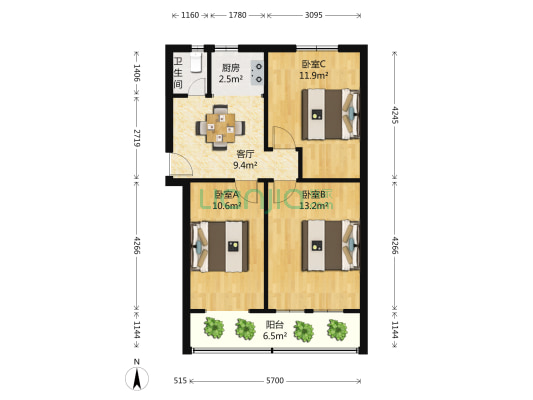 兰家庄 3室1厅1卫 69平方