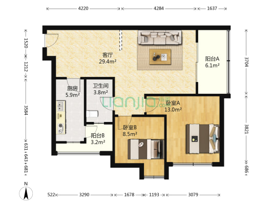青秀城 2室1厅1卫 81平方