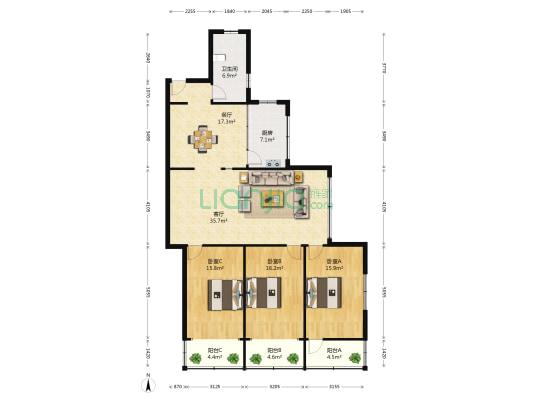 蔡正街2号 3室2厅1卫 149平方