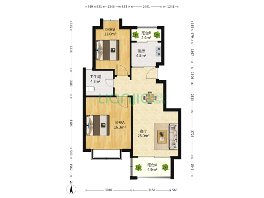 宝厦晶公馆 2室1厅1卫 89平方