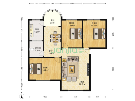 长冶路二段82号 3室2厅1卫 126平方