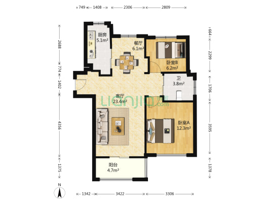 青林湾六期 2室2厅1卫 87平方