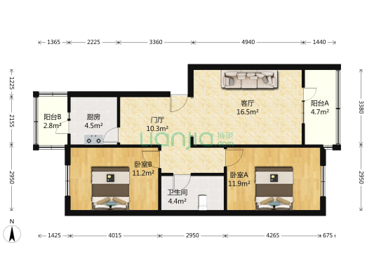 观音寺北里 2室1厅1卫 83平方