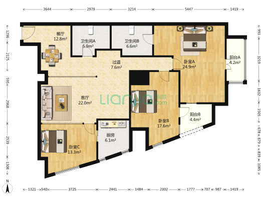 丽都新贵 3室2厅2卫 183平方