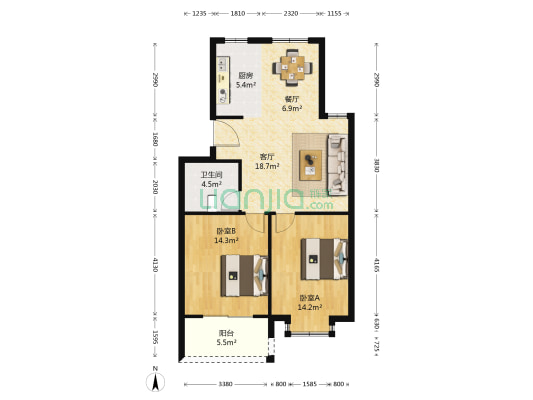 新贤润苑 2室2厅1卫 81平方