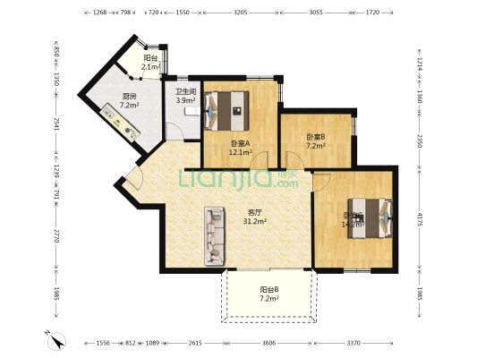 祈福新村活力花园 3室1厅1卫 105平方