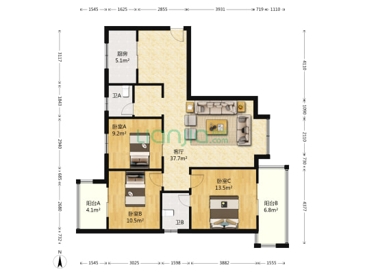 合融锦城二期合融桃源 3室1厅2卫 118平方