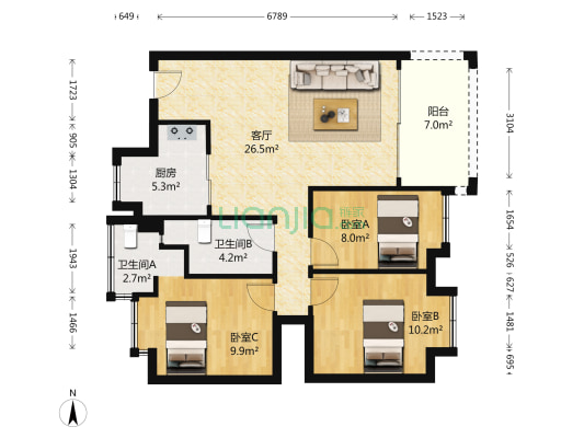 碧泰豪苑 3室1厅2卫 94平方