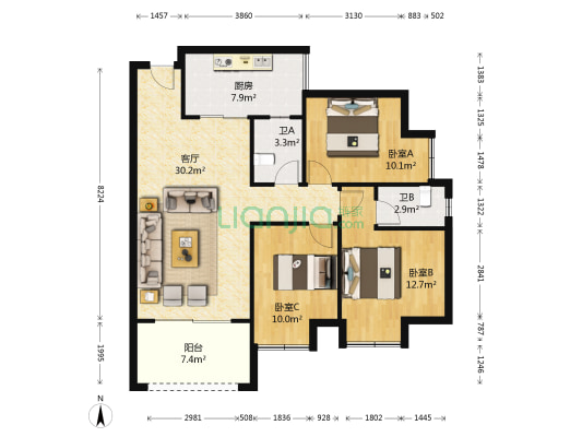 铭鑫鼎尚源 3室1厅2卫 101平方