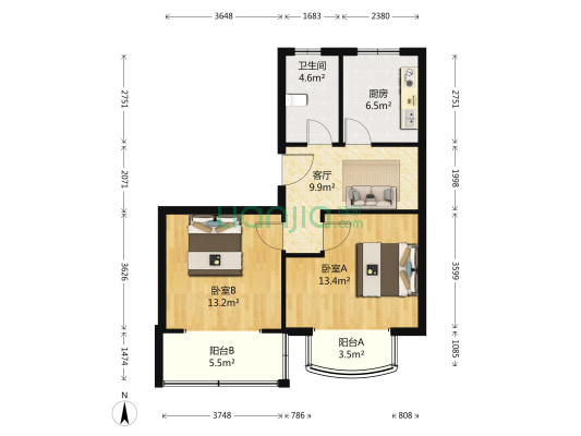欣纪苑 2室1厅1卫 73平方