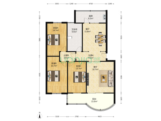 洪家楼西路88号 3室2厅1卫 148平方