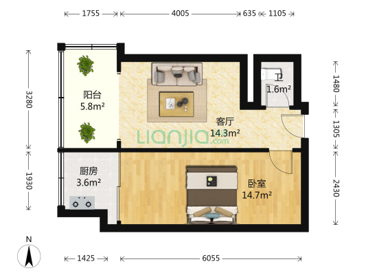 江畔路 1室1厅1卫 47平方