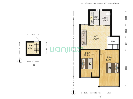 南方花园枫彩园南区 2室1厅1卫 56平方
