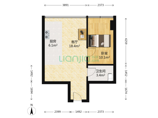 宜家国际公寓 1室1厅1卫 53平方