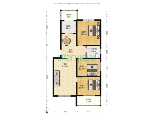 西潞南大街小区 3室2厅1卫 111平方