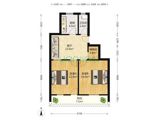 尚南路 2室1厅1卫 64平方