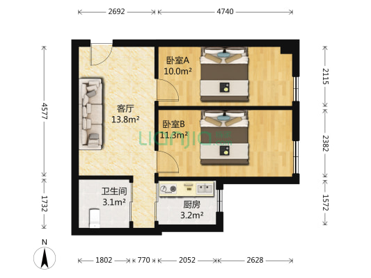 兴华文居小区 2室1厅1卫 58平方